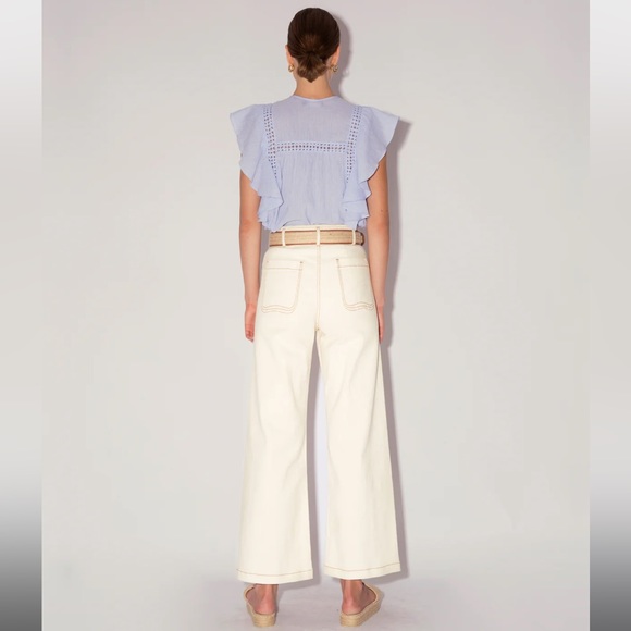 magali pascal dominika light blue button front ruffle detail summer blouse top - Picture 5 of 7